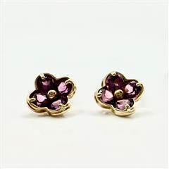 14K Yellow Gold APX 3.8 CTW Pink Tourmaline Flower Earrings 2.24g